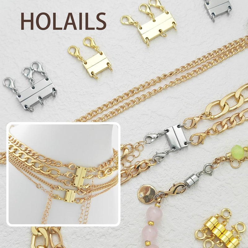 HOLAILS Magnetic Necklace Separator for Layering Necklace Stack Adjustable Stackable Clasps for Women Tangle-Free Separator for Multiple Chain Necklaces (2Pcs Silver) - Image 4
